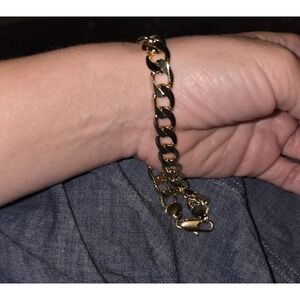 Unisex Gold Tone Cuban Link Bracelet Or Anklet. 10 In. Heavy